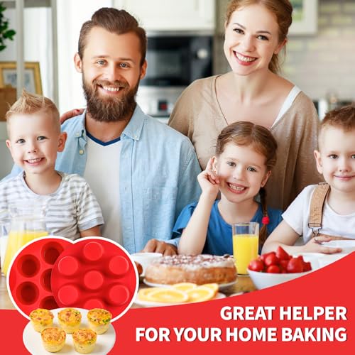 Puyeipt 2 Pack Silicone Egg Bite Molds for Air Fryer, 7-Cup Round Muffin Pans Cupcake Baking Molds for Oven, Air Fryer and Pot