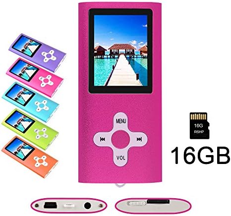 RHDTShop MP3 MP4 Player with a 16 GB Micro SD Card, Support UP to 64GB TF Card, Rechargeable Battery, Portable Digital Music Player/Video/E-Book Reader, Ultra Slim 1.7" LCD Screen,Cherrypink