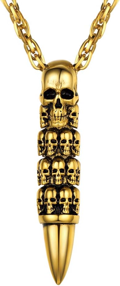 Skull Necklace for Men, Stainless Steel Skeleton Pendant Necklaces, Retro Hip Hop Punk Style, Gothic Halloween Jewelry, Come with Box