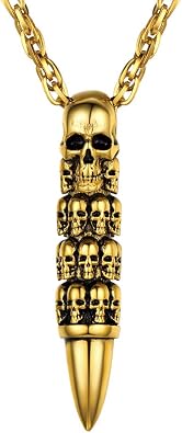 Skull Necklace for Men, Stainless Steel Skeleton Pendant Necklaces, Retro Hip Hop Punk Style, Gothic Halloween Jewelry, Come with Box