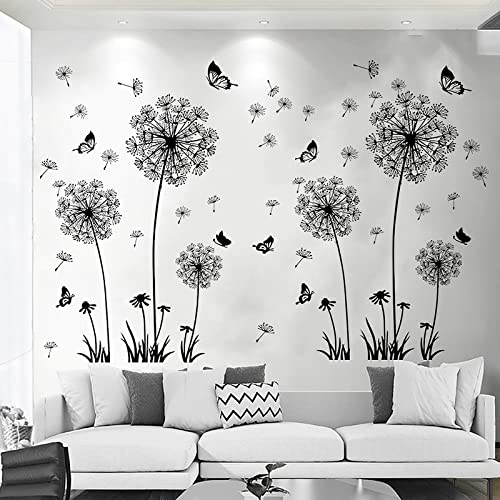 Vinilos decorativos de diente de león y mariposa en blanco y negro miniatura 4