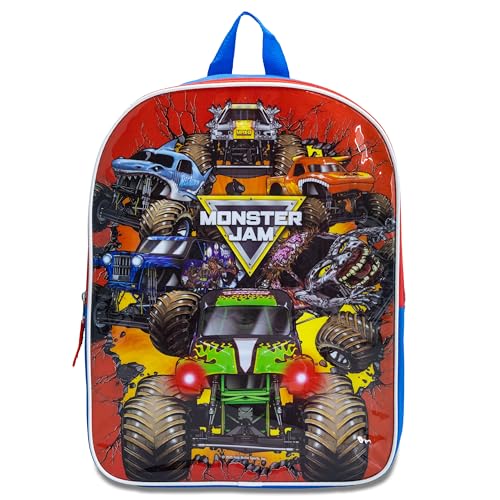 Fast Forward Monster Jam Backpack for Kids - Group Shot Kids Backpack - Monster Truck Book Bag with Side Pockets and Padded Straps