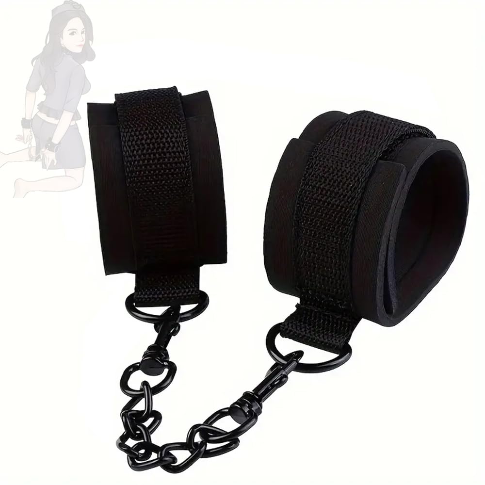 1 set di manette nere in nylon con catena metallica per giochi di ruolo