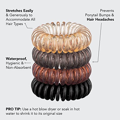 Kitsch Spiral Hair Ties For Women - Waterproof Teleties & Ponytail Holders For Teens | Stylish Phone Cord Hair Ties & Hair Coils For Girls | Coil Hair Ties For Thick Hair & Thin Hair, 4 Pcs (Brunette) #TOP1