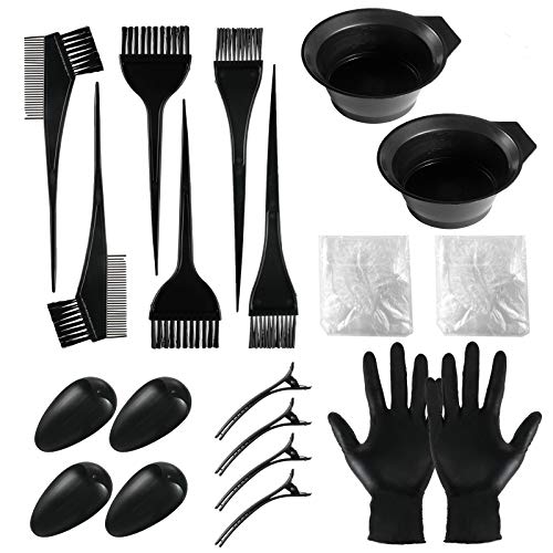 Hair Color Sets Kit Hair Color Mixing Bowl Ear Cuffs Dye Brush Coloring Comb Hair Clips Gloves Cape Shower Cap Hair Dye Tools for DIY Salon