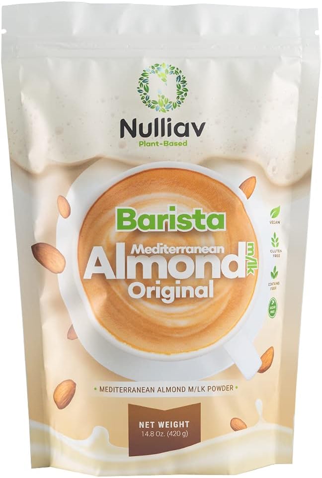 NULLIAV | Barista Almond Milk Powder Original - Professional Frothing for Home or Cafe - High Protein Prebiotic Fiber Powder Vegan Dairy Free Lactose Free Shelf Stable 14.8 Oz Bag Convenient