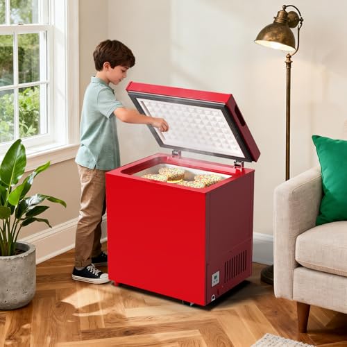 Image of Northair Chest Freezer Low temperature quick freeze 14℉ to -40℉ Compact Freezer - 2 Removable Baskets (Red, 1.8 Cubic Feet)
