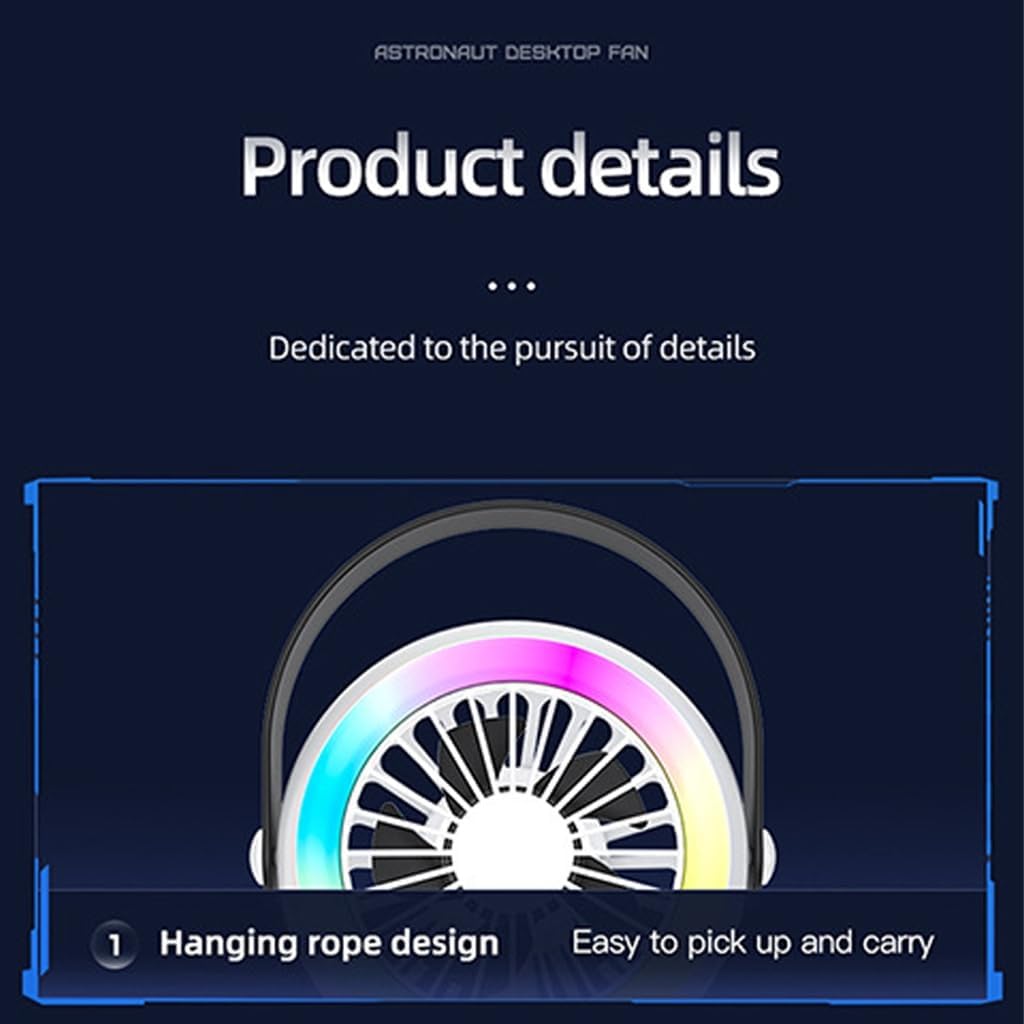Portable 3 Speed Low Noise Desktop Fan Outdoor Desk Fan with LED Light Desktop