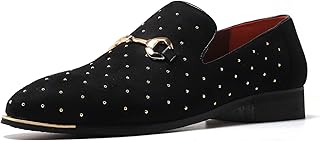 LCQL Men's Noble Suede Loafers Shoes Slip-on Dress Shoes with Gold Rivet Party Dancing Shoes Plus Size 7-12.5
