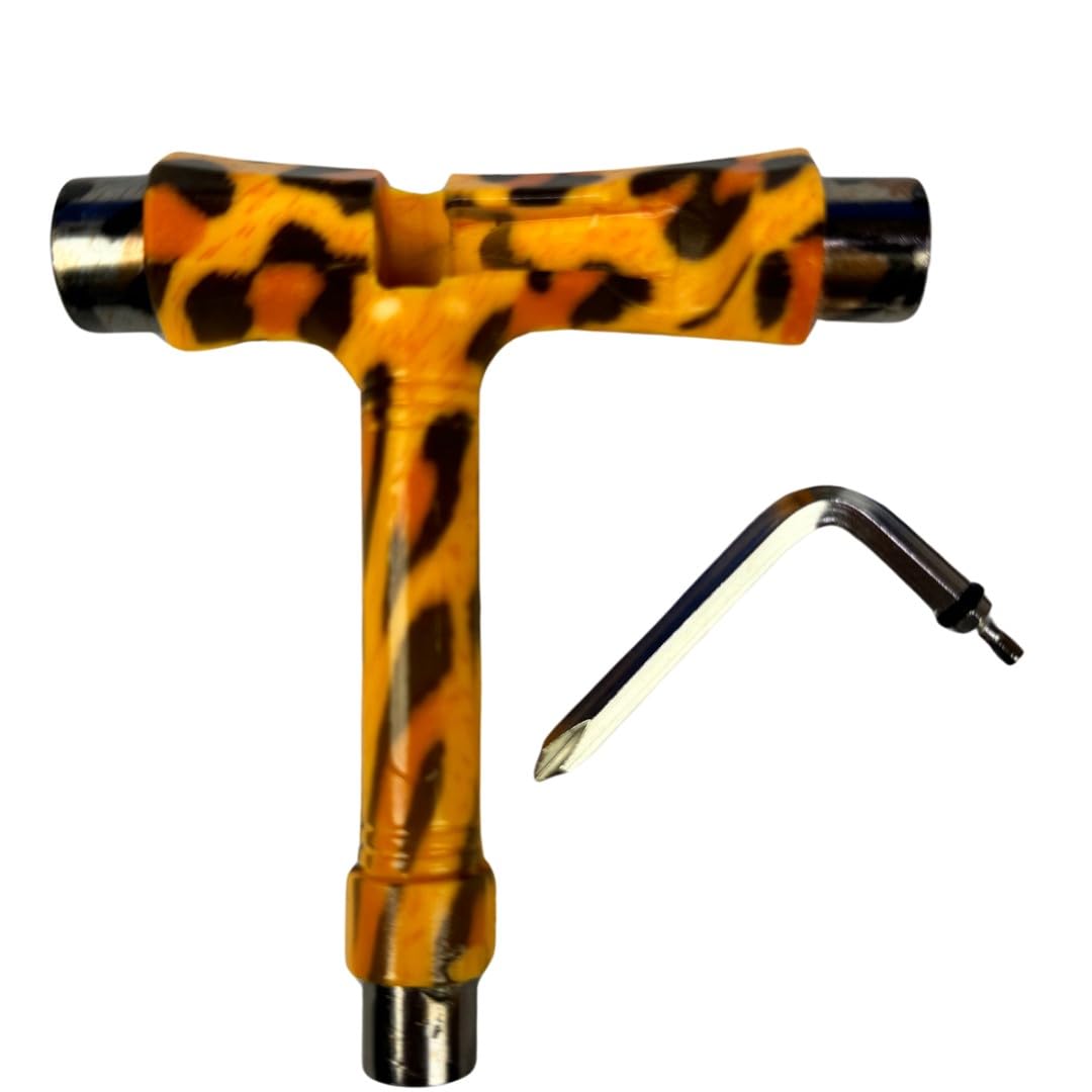 T Tool, Roller Skate Tool Kit, Skateboard Tool Kit,T Tool for Skateboard, Skateboard Tools | All-in-One Multi-Function Portable Accessory with T-Type Allen Key & L-Type Phillips Head Wrench (Leopard)