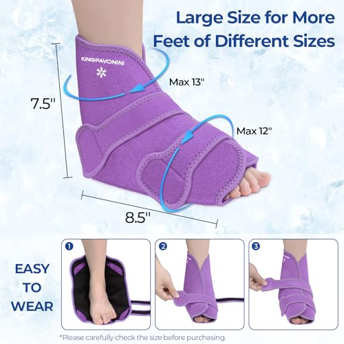 Image of KingPavonini Ankle Foot Ice Pack Wrap for Sprained Ankle /Surgery Recovery, Reusable Gel Ice Packs for Feet Injuries, Plantar Fasciitis, Achilles Tendonitis, Standard Size, Purple(1 Wrap+4 Gel Packs)