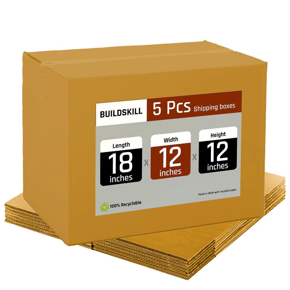 BUILDSKILL Pack of 5 | 5 Ply | 18"X12"X12" Cardboard Boxes for Packaging | Brown Corrugated Box for Packing | Shipping | Home Shifting | Parcel | Courier Packing box | Large Carton Box | Recycled (B0CW1N2TDS) Amazon Price History, Amazon Price Tracker