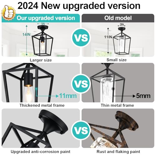 Lynnoland N1960CL06 [Upgraded] Semi Flush Mount Ceiling Light, Black Industrial Ceiling Light Fixtures, Farmhouse Light Fixture thumb #2