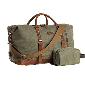 TRITOUR Duffle Bag for Men Travel Leather Canvas Weekender Bag Overnight Bag with Toiletry Bag