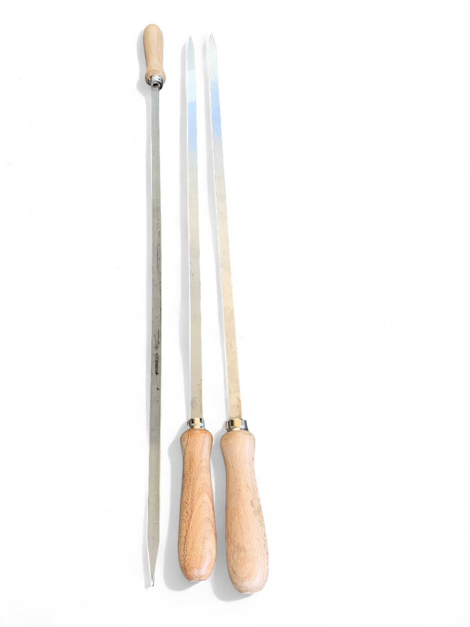 Spiedi per barbecue in acciaio inossidabile lunghi 74 cm con manico in legno per carne pesce verdure (3)