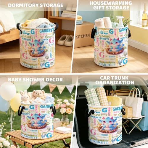 Image of Custom Dragon Laundry Hamper, Personalized Laundry Basket with Name, Customized Dirty Clothes Basket for Clothes Toy Bathroom Bedroom Storage,S-16.5 inchX 13.8 inch