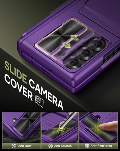 Image of for Samsung Galaxy Z Fold 6 Case with Privacy Screen Protector & S Pen Holder, Hinge Protection & Slide Camera Lens Cover & Card Holder, Full Body Protective Hard Case for Z Fold 6, Purple