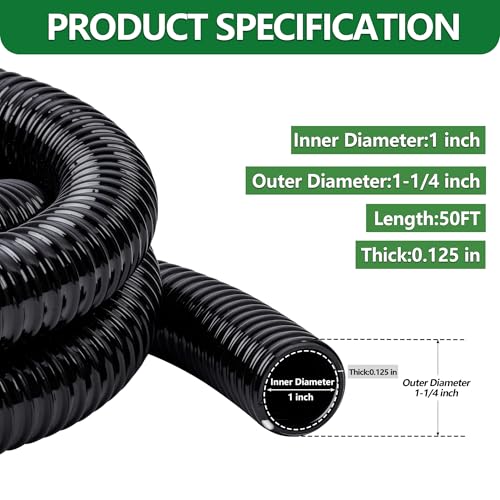 1" ID Pond Tubing 50ft Black, Reinforced PVC Corrugated Hose - Kink-Proof, Includes 1 Stainless Steel Clamp & 1" Barbed x NPT Male Adapter for Ponds, Waterfalls, Pumps, Filters & Drainage by Geowaky - Used condition - Image 2
