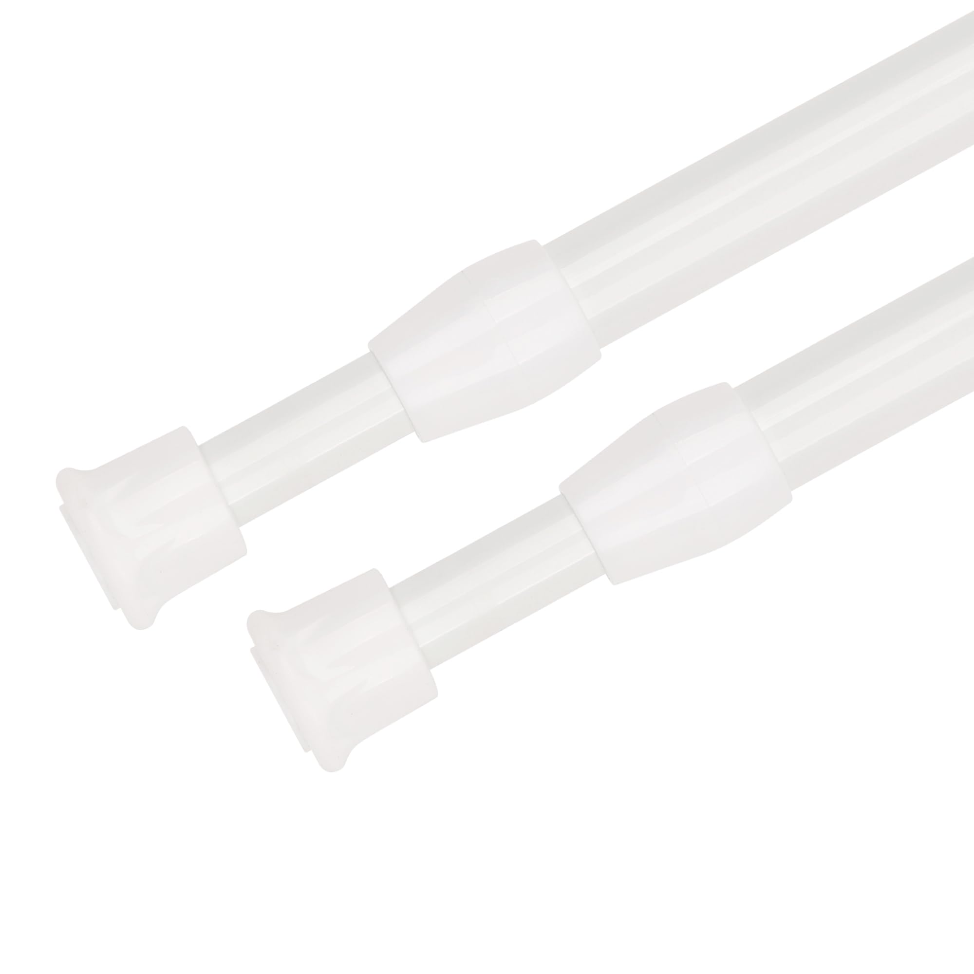 WedDecor 2pcs 83cm-150cm Telescopic White Curtain Rods โ Adjustable Spring Tension Poles for Net Drapes, Shower Curtains, Wardrobe Rails, Storage, Caravans, and Cabinets