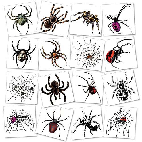 Casciybo 10 Sheets Halloween Spider Web Temporary Tattoos for Adults Realistic Spider Fake Tattoo Stickers Halloween Cosplay Party Favors Halloween Gifts Goodie Bag Fillers