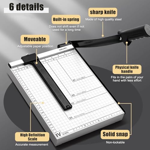 Coupe-papier manuel avec règle de guidage réglable et verrou de lame pour la maison, le bureau, l'école, le scrapbooking