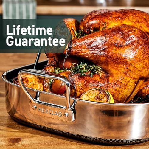 HexClad Hybrid Nonstick Roasting Pan with Rack, Dishwasher-Friendly, Oven-Safe Up to 900°F, Compatible with All Cooktops