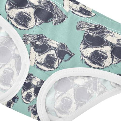 ZZKKO Sunglasses Dog Turquoise Background Girls Underwear Toddler Panties for Girls Comfort Brief Size 2T-8Y3