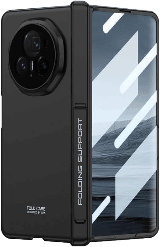 Gruattreay Compatible with Honor Magic V3 Case, Hard PC Back Slim Protective Case [Hinge Protection][Hidden Kickstand] Frosted Cover with Screen Protector for Honor Magic V3 (Black)