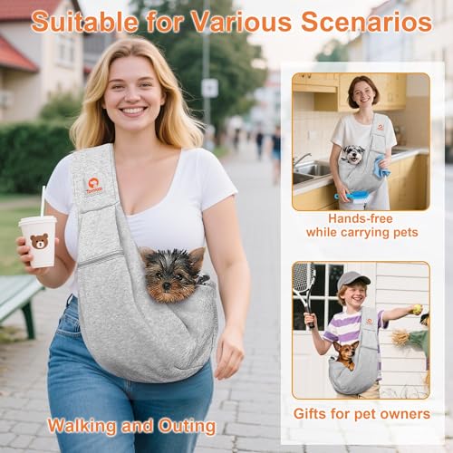 Tomkas Small Dog Sling Carrier - Zipper Pocket & Adjustable Strap - for 3-10 lbs Pets(Grey)