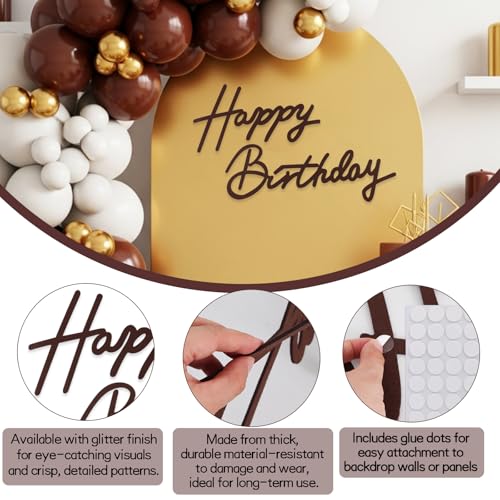 Image of TONIFUL Happy Birthday Sign for Backdrop - Brown Felt Banner - Includes Dot Glue - Perfect for Birthday Party Backdrop,Wall Decor,Balloon Arch,Photo Background