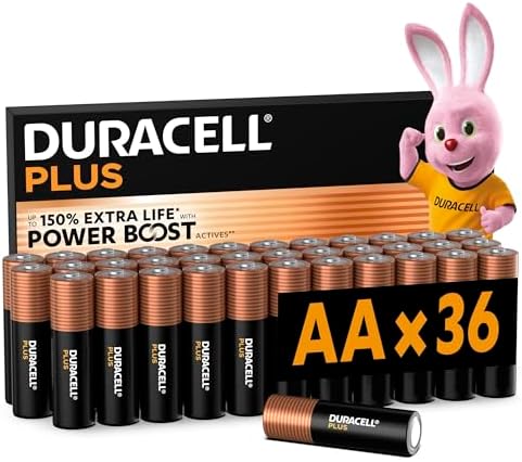 DURACELL Plus AA Alkaline-Batterien (36 Stück) 1.5V, LR06 | Bis zu 150% längere Lebensdauer mit POWER BOOST Actives - Gaming-Controller, Digitalkameras – 0% Plastikverpackung