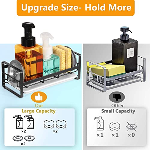 FANGSUN Large Sponge Holder for Kitchen Sink, 304 Stainless Steel Sink Caddy Organizer with Removable Drip Tray, Countertop Dish Soap Holder, Not Include Soap Dispenser, Black - Thumbnail 2