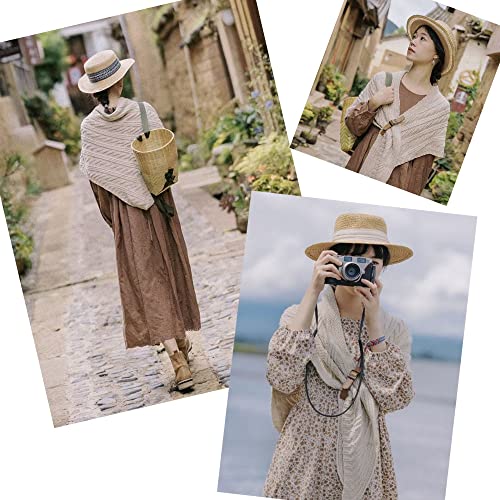 QUROXO Knitted Triangle Shawl with Leather Buckle, Fall Winter Knitted Shawl for Women, Triangle Cozy Ponchos with brooch3