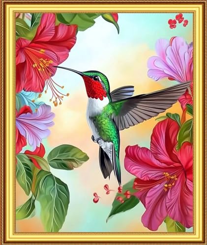 Image of Foxnyart Stamped Cross Stitch Kits Full Range of Embroidery Needlework Starter Kits for Beginners Adults 11CT Embroidery Patterns Art Crafts DIY Needlepoint Kit-Hummingbirds Collect Honey 16x20 inchs