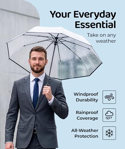 Image of Repel Windproof Travel Umbrella - Compact & Withstands Winds up to 100MPH, Strongest Premium Auto Folding Umbrella for Rain and Sun - Durable, Light & Portable for Women & Men, Fits Backpacks & Cars