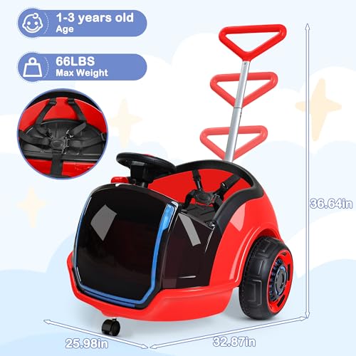 Image of ANPABO 3-in-1 Electric 12V Ride on Push Car for Kids 1.5-3, Red
