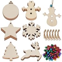 60Pcs Wooden Christmas Tree Decorations Christmas Krafts and Arts for Kids Toddlers DIY Xmas Wooden Ornaments Paint Decorate Your Own Christmas Decorations
