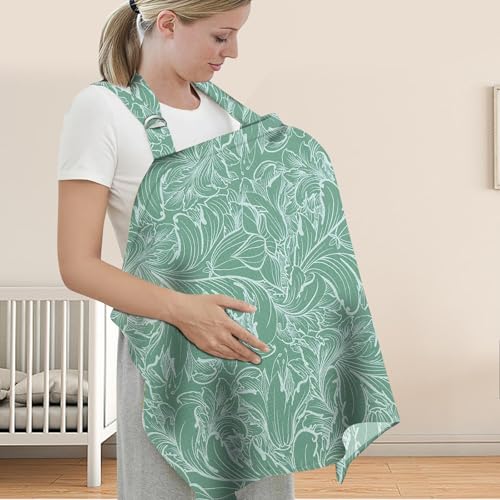 Image of UHINOOS Nursing Cover for Mom Breastfeeding, Baby Privacy Nursing Covers Up Breathable Cotton with Ajustable Hoop for Mother (Muslin Green)