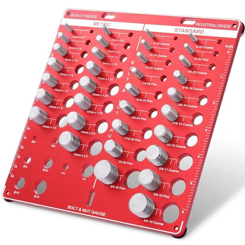 34 Nut & Bolt Thread Checker, Thread Identifier Gauge with 8 Drill Bit Gauge, Aluminum Alloy Nut and Bolt Measuring Tool for 19 Standard & 15 Metric