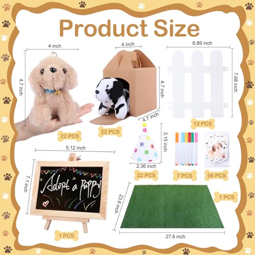 Zealor 88-PCS Adopt a Puppy Party Favor 22 Mini Plush Dog Stuffed Animal House Shaped Treat Gift Boxes with Birthday Hat Fence Lawn Blackboard Chalk Sticker Adopt a Pet Theme Birthday Party Supplies