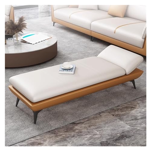 Banco de entrada de cuero con asiento acolchado y patas de metal, cómodo taburete para sala de estar y comedor, muebles de pasillo elegantes