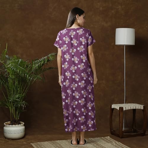 Image of MomToBe Women's Cotton Maxi Maternity Nighty /Feeding Nighty /Pregnancy Night Gown /A-Line Nursing Nighty with Zippers for Nursing Pre and Post Pregnancy