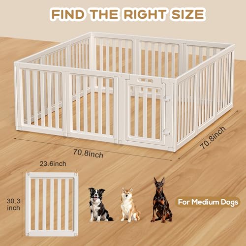 Image of Dog Playpen Indoor,Puppy Playpen,White 30.3 inch H, 12 Panels | Dog Play Pen Indoors with Open View, Tool-Free Setup, Multi-Shape Setup, Dog Pen for Dogs, Cats & Puppies