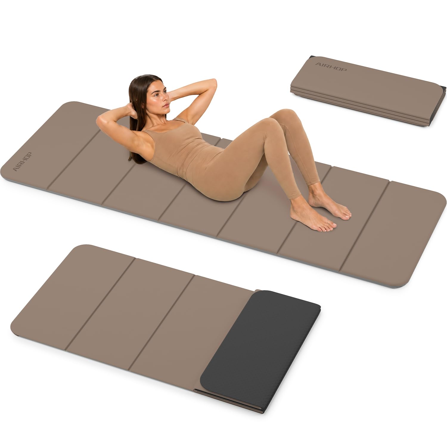 AIRHOP 10mm Extra Thick Foldable Yoga Mat, TPE Non-Slip Gymnastics Mat