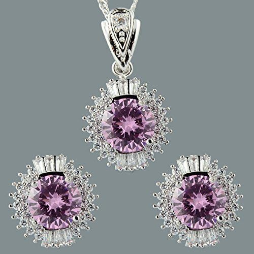 Rizilia Parure di Gioielli Pendente con 18 Catena & Perno Orecchini Taglio Ovale CZ [Simulata Zaffiro Blu] in Placcato Oro Giallo, Semplice Ed Elegante Moderno