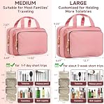 Sac de toilette de voyage pour les femmes – Organisateur de suspension étanche avec des compartiments multiples, convient aux articles de toilette et de maquillage de taille complète, Compact & Portable, essentiels de voyage (Moyen, rose)