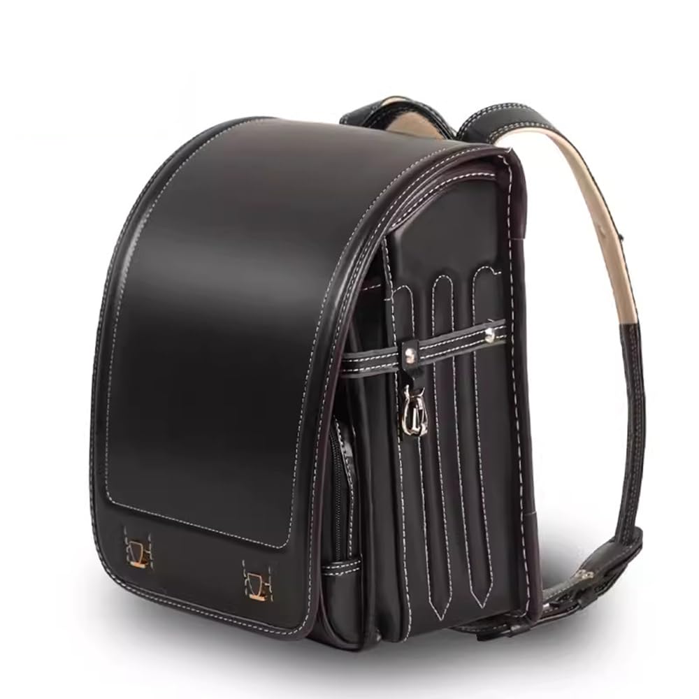 Ransel Randoseru PU Bookbag Automatic Satchel Student Backpack Japanese School Bag for Girls Boys,Black,35 * 27 * 18cm