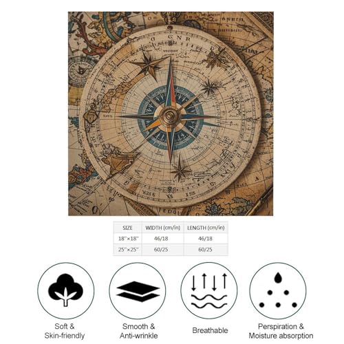 Compass And Old World Map Head Scarf Like Silk Scarf Lightweight Fashion Satin Hair Bandanas for Women Boho Headscarf Hair Wrap Bandana Headband Handkerchief Silk Scarves for Bag Purse Neck 18 Inch2