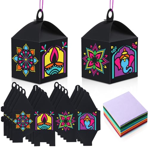 VIHOSE 16 Sets Diwali Tissue Paper Crafts DIY Festival of Lights Lanterns Kits Bulk Deepawali Arts and Crafts for Diwali Party Decor Supplies Activities
