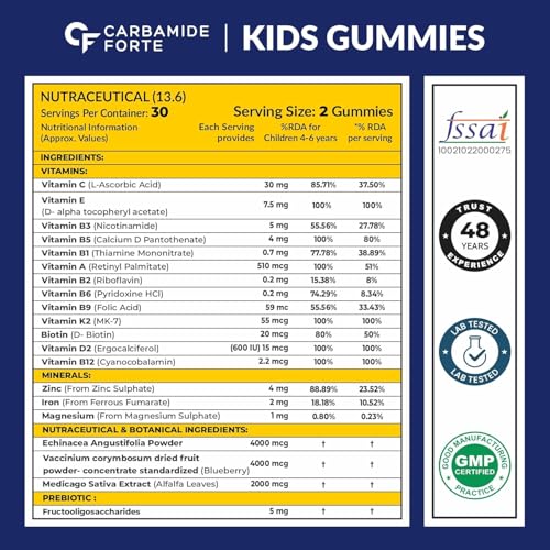 Image of Carbamide Forte Multivitamin For Kids | Multivitamin Gummies For Kids | Multivitamin Gummies For Immunity | Vitamin Gummies For Immunity With No Added Sugar | 60 Gummy Bears